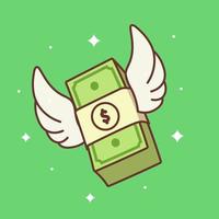 Flyfing stack of money, finance flat design concept cartoon vector icon illustration