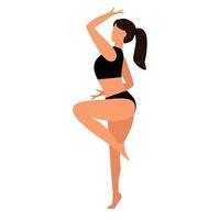 A Beautiful European girl in black bikini is dancing. Vector illustration.