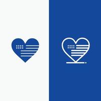 Heart Love American Flag Line and Glyph Solid icon Blue banner Line and Glyph Solid icon Blue banner vector