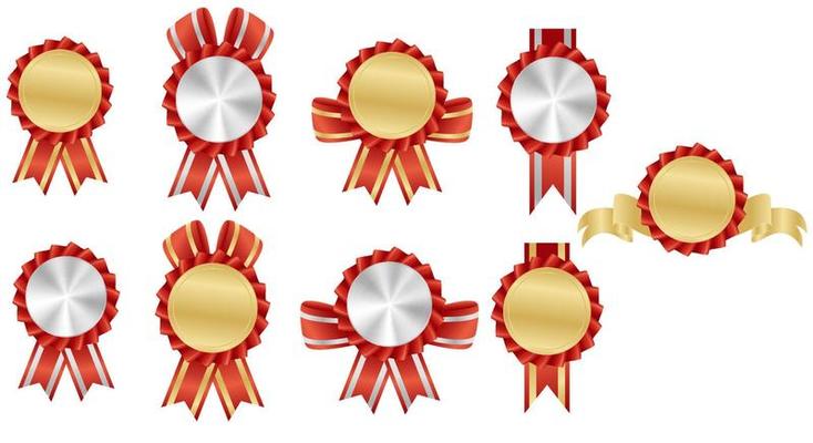 award gold coin and red ribbon