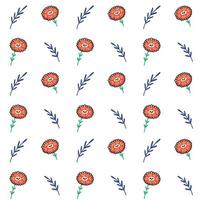Seamless minimalist flower and leaf pattern. Nature botanical wallpaper. Flat vector fabric wrapping paper on white background
