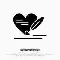 Pen Love Heart Wedding solid Glyph Icon vector
