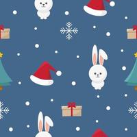 christmas seamless pattern with rabbits vector