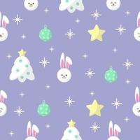 seamless christmas pattern with rabbits vector