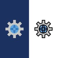 World Globe Setting Technical  Icons Flat and Line Filled Icon Set Vector Blue Background