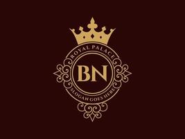 Letter BN Antique royal luxury victorian logo with ornamental frame. vector