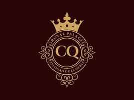 Letter CQ Antique royal luxury victorian logo with ornamental frame. vector