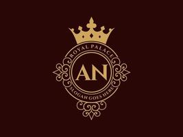 Letter AN Antique royal luxury victorian logo with ornamental frame. vector
