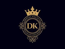 Letter DK Antique royal luxury victorian logo with ornamental frame. vector