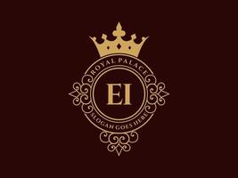 Letter EI Antique royal luxury victorian logo with ornamental frame. vector