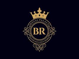 Letter BR Antique royal luxury victorian logo with ornamental frame. vector