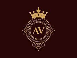 Letter AV Antique royal luxury victorian logo with ornamental frame. vector