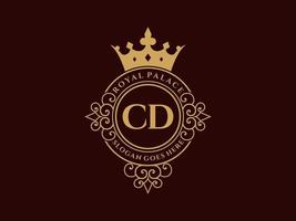 Letter CD Antique royal luxury victorian logo with ornamental frame. vector