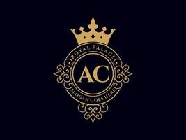 Letter AC Antique royal luxury victorian logo with ornamental frame. vector