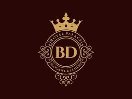 Letter BD Antique royal luxury victorian logo with ornamental frame. vector