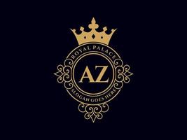 Letter AZ Antique royal luxury victorian logo with ornamental frame. vector