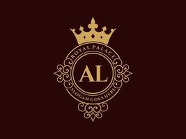 Letter AL Antique royal luxury victorian logo with ornamental frame. vector