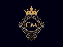 Letter CM Antique royal luxury victorian logo with ornamental frame. vector