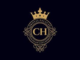 Letter CH Antique royal luxury victorian logo with ornamental frame. vector
