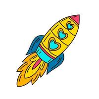 A space rocket with hearts in illuminators vector