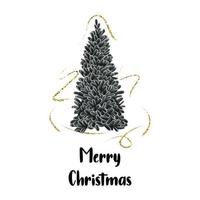 Christmas sticker, label or greeting card with Christmas tree, vector illustration