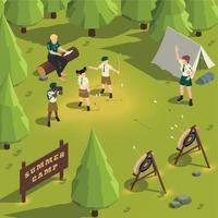 Summer Camp Isometric Illustration vector