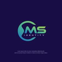 MS Initial letter circular line logo template vector with gradient color blend