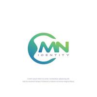 MN Initial letter circular line logo template vector with gradient color blend