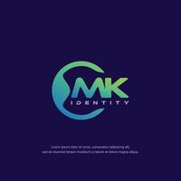 vector de plantilla de logotipo de línea circular de letra inicial mk con mezcla de color degradado