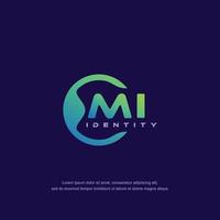 MI Initial letter circular line logo template vector with gradient color blend