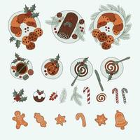 juego de horneado navideño de galletas de jengibre festivas ilustración vectorial aislado en fondo blanco. vector