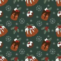 Christmas cupcakes seamless pattern. Trendy retro style vector background.