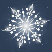 Big white shiny snowflake on the blue background with little lights vector