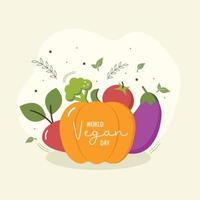 Illustration of vegetables, healthy right food, vegan day, vegetarianism. Vector