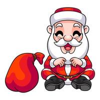 Cartoon santa claus sitting and smiling isolated on white background vector