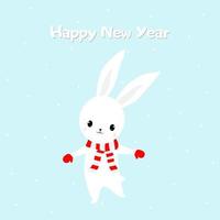 Rabbit cartoons, snowflakes on blue background vector illustration. Cute childish print. Greeting card Happy New Year.