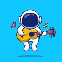 Cute Astronaut Playing Guitar Cartoon Vector Icon Illustration. People Science Music Icon Concept Isolated Premium Vector. Flat Cartoon Style