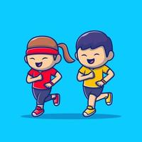 Cute People Jogging Cartoon Vector Icon Illustration. People Sport Icon Concept Isolated Premium Vector. Flat Cartoon Style