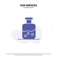 Our Services Lab Test Science Bottle Solid Glyph Icon Web card Template vector