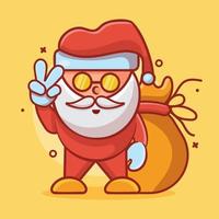 genial mascota de personaje de santa claus con gesto de mano de signo de paz dibujos animados aislados en diseño de estilo plano vector