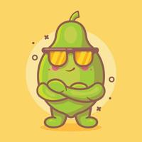 cute papaya fruit character mascot with cool expression isolated cartoon in flat style design vector