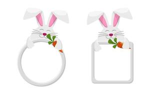 Vector frames rabbit or hare with carrot, animal template for game.