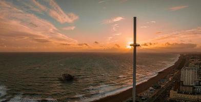 Beautiful Brighton beach view. Magical sunset and stormy weather in Brighton photo