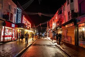 Night city life in Brighton, UK. photo