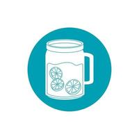 bebe jugo de taza de vidrio con rodajas icono de estilo de bloque azul limón vector