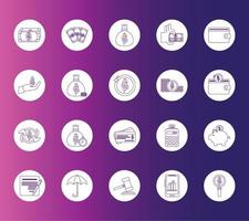 money business financial trade commerce icons set gradient style icon vector