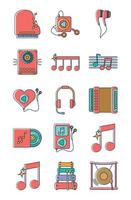 music melody sound audio icons set line and fill style vector