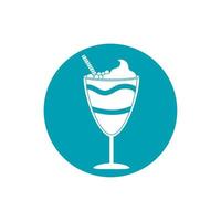 drinks glass with cream wafer straw cinnamon blue block style icon vector