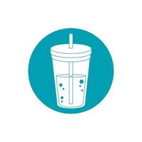 drinks disposable cup beverage with cap and straw blue block style icon vector