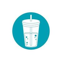 drinks disposable cup beverage with cap and straw blue block style icon vector